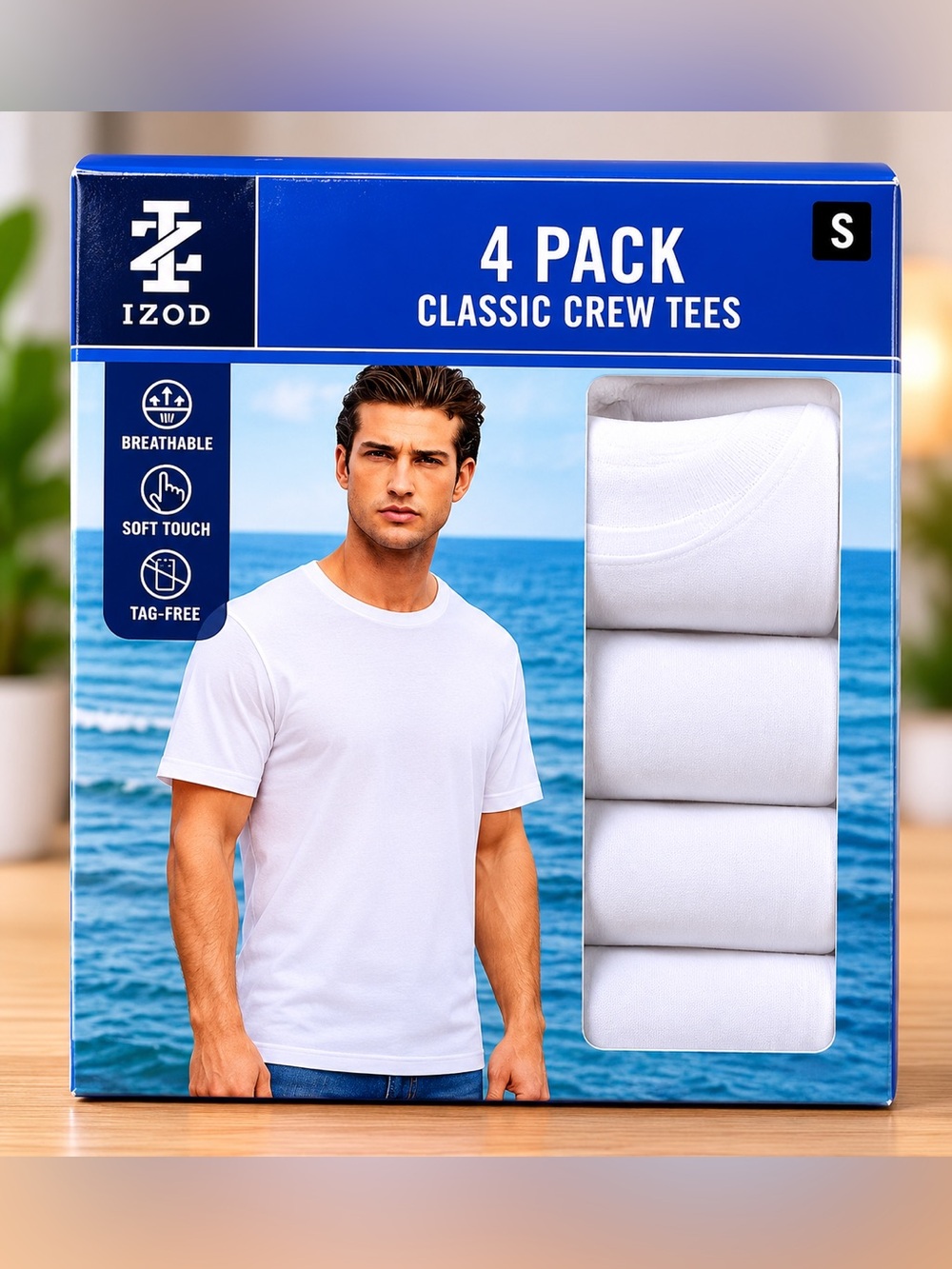 New IZOD Men’s 4-Pack Classic Crew Tees – White – Size Small